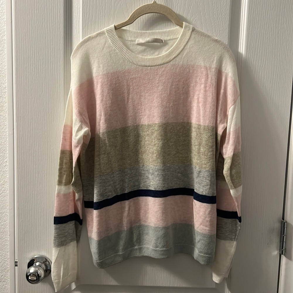 One Grey Day Stripe lightweight linen blend Stripe sweater Small size